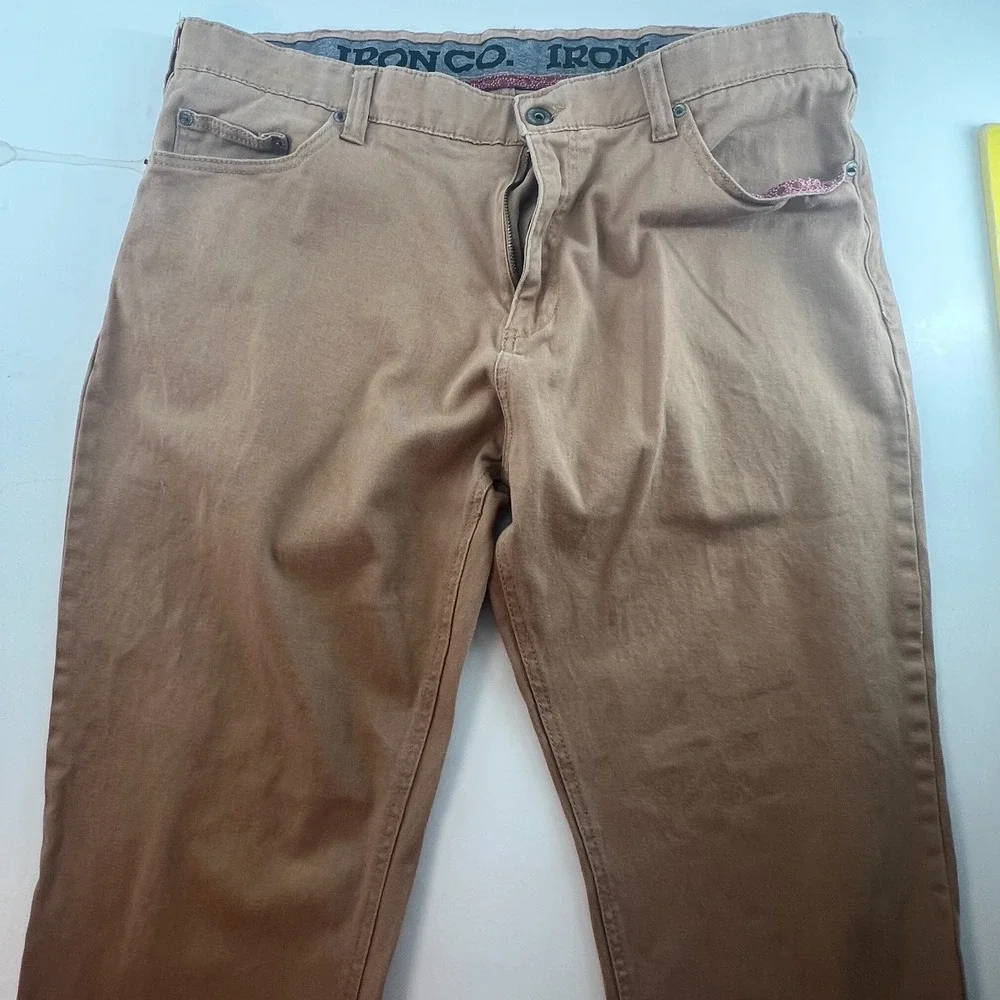 Iron Co Men's Jeans 38x30 Actual 28L Khaki Tan Brushed Cotton Stretch Denim‎